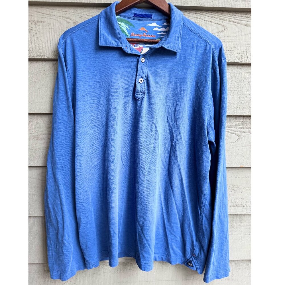 Tommy Bahama Blue Pima Cotton Long Sleeve Polo Shirt Mens L